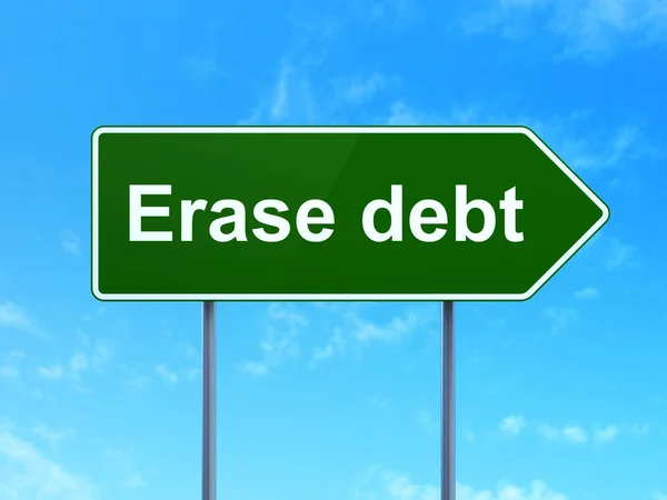 理财理念: 在道路标志背景上抹去债务 — 图库照片