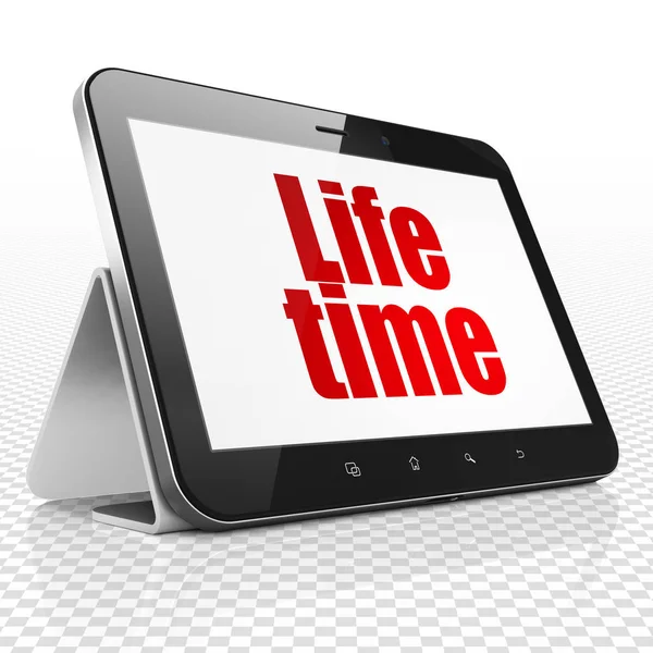 Pojem o čase: tabletový počítač s životností na displeji — Stock fotografie