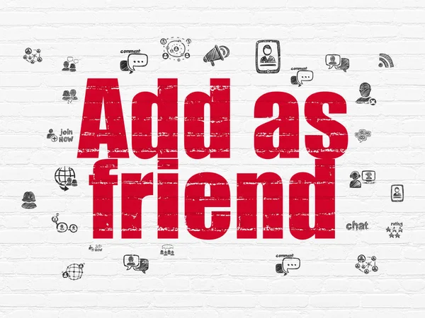Koncepcja społecznej media: Dodaj jako przyjaciela na tle ściany — Zdjęcie stockowe