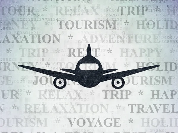 Conceito de viagem: Aeronaves em fundo de papel de dados digitais — Fotografia de Stock