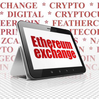 Cryptocurrency kavramı: Tablet bilgisayar ile ekranda Ethereum değişim