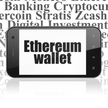 Blockchain kavramı: Smartphone ile ekranda Ethereum cüzdan
