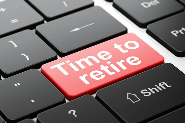 Tijdlijn concept: tijd om met pensioen gaan op computer toetsenbord achtergrond — Stockfoto