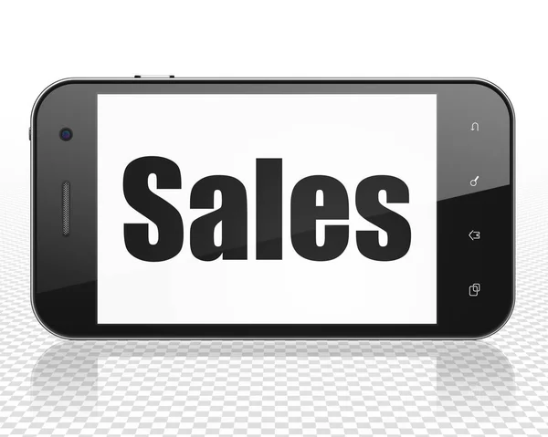 Conceito de publicidade: Smartphone com vendas em exibição — Fotografia de Stock