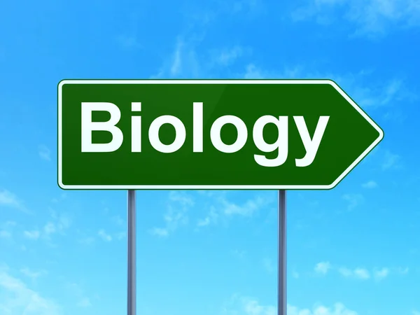 Concepto científico: Biología en el fondo de la señal vial —  Fotos de Stock
