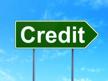 Bankacılık kavramı: kredi yol işareti arka plan üzerinde