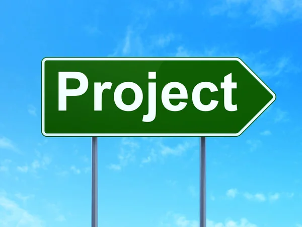 Pénzügyi fogalom: projekt közúti jel háttér — Stock Fotó