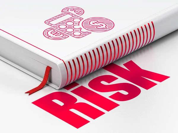 Geschäftskonzept: Buchrechner, Risiko auf weißem Hintergrund — Stockfoto