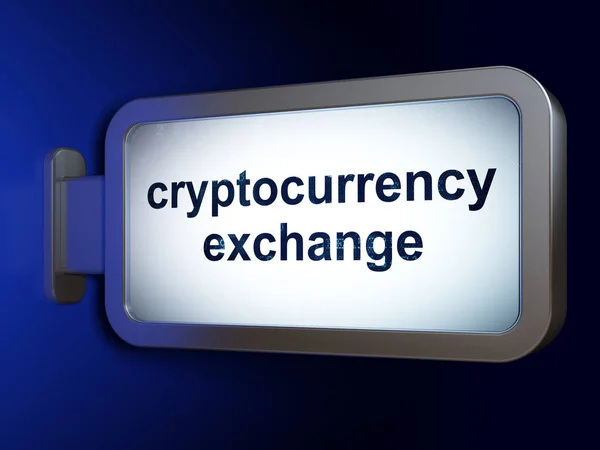 Концепция блокчейна: Обмен криптовалютами на фоне рекламного щита — стоковое фото