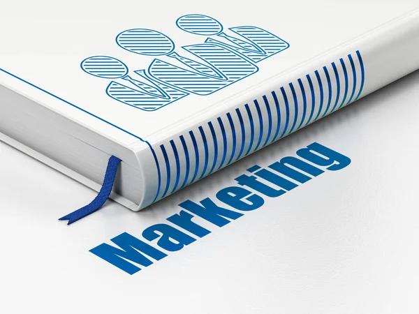 Концепция рекламы: книга Business People, маркетинг на белом фоне — стоковое фото
