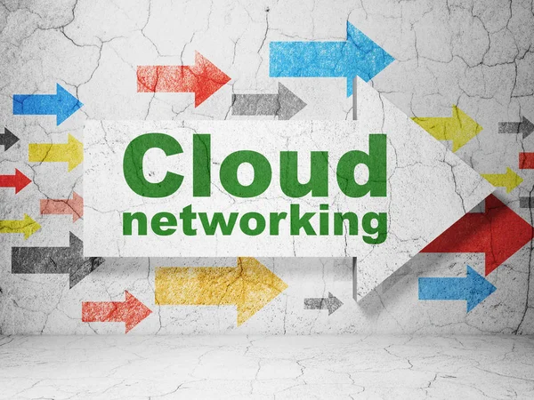 Concept de Cloud Computing : flèche avec Cloud Networking sur fond de mur grunge — Photo