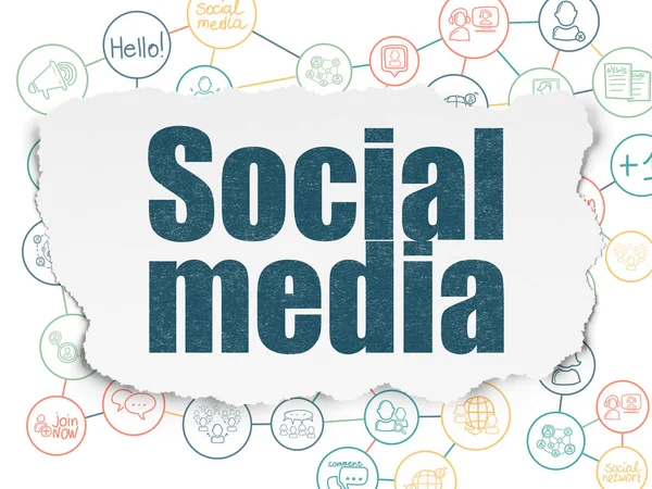 Conceito de mídia social: Mídia social em fundo de papel rasgado — Fotografia de Stock