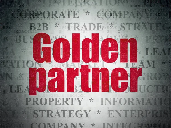 Koncepcja biznesowa: Złoty Partner na tle cyfrowych danych papierze — Zdjęcie stockowe