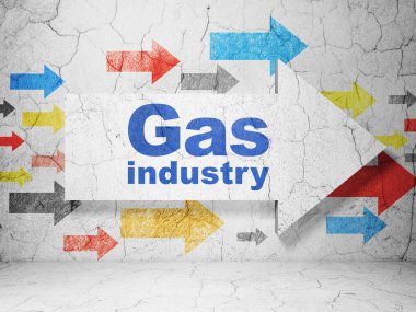 Manufacuring kavramı: grunge duvar arka plan üzerinde gaz endüstrisi ile ok