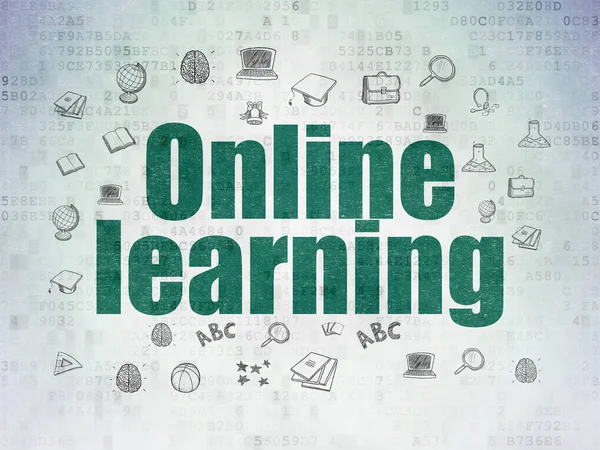 Conceito de aprendizagem: Aprendizagem on-line em fundo de papel de dados digitais — Fotografia de Stock