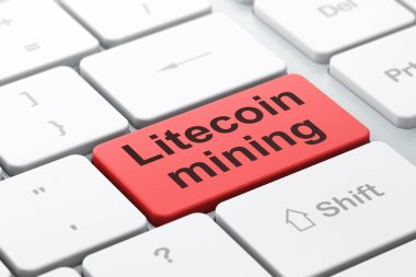 Blockchain kavramı: bilgisayar klavye arka plan üzerinde Litecoin incelemesi