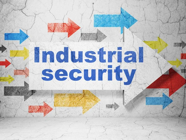 Sicherheitskonzept: Pfeil mit Industrial Security auf Grunge Wall Hintergrund — Stockfoto