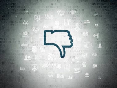 Sosyal ağ kavramı: dijital veri kağıt arka plan üzerinde başparmak aşağı