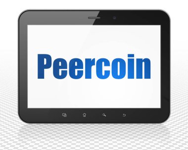Blockchain kavramı: Tablet Pc bilgisayar ile ekranda Peercoin