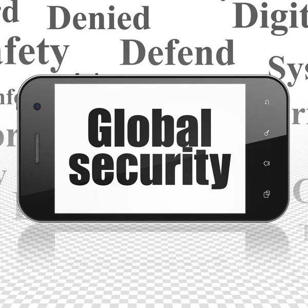 Datenschutz-Konzept: Smartphone mit globaler Sicherheit auf dem Display — Stockfoto