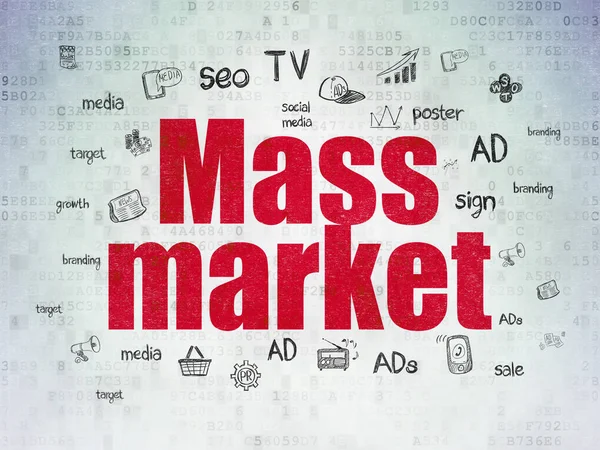 Concepto publicitario: Mercado de masas en el fondo del documento de datos digitales — Foto de Stock