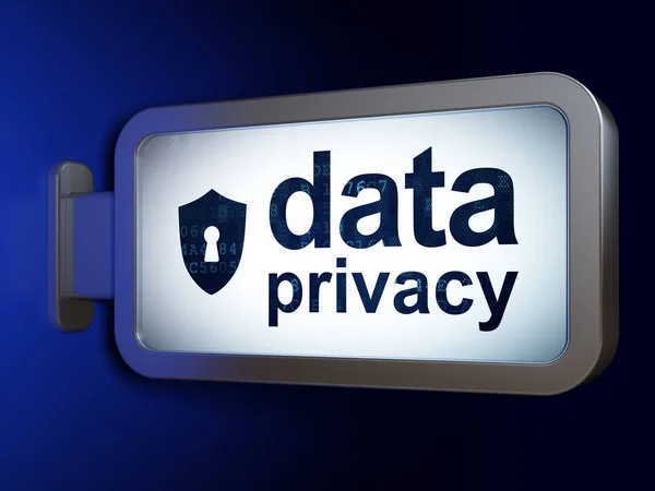 Security concept: Data Privacy and Shield With Keyhole on billboard background