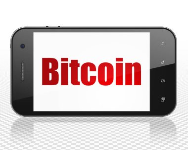 Blockchain kavramı: Smartphone ile ekranda Bitcoin