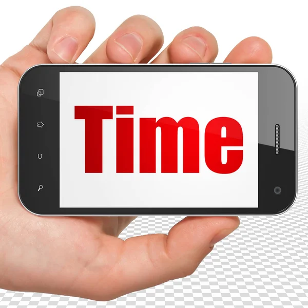 Pojem o čase: ruka držící Smartphone s časem na displeji — Stock fotografie