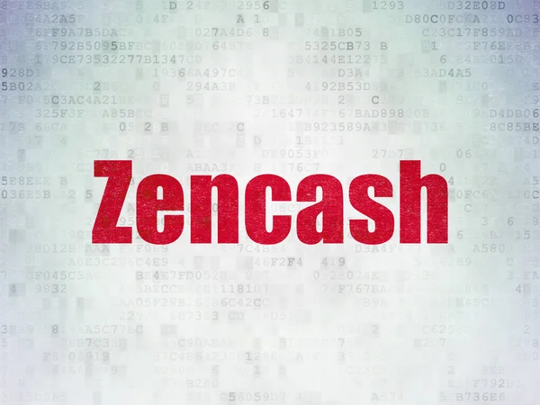 Концепция блокчейна: Zencash на фоне Digital Data Paper — стоковое фото