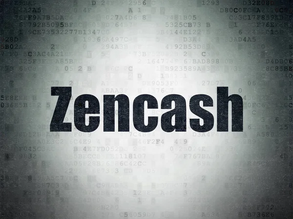 Concepto de criptomoneda: Zencash en el fondo de papel de datos digitales —  Fotos de Stock