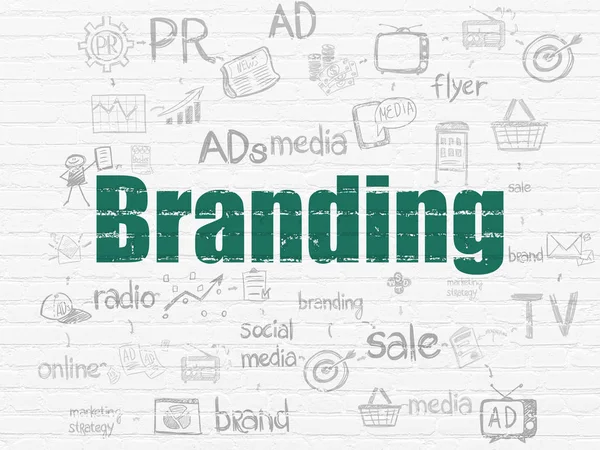 Conceito de marketing: Branding no fundo da parede — Fotografia de Stock