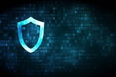 Koruma kavramı: dijital arka plan üzerinde konturlu kalkan