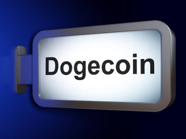Blockchain kavramı: billboard arka plan üzerinde Dogecoin