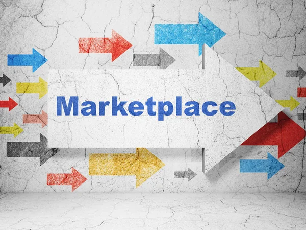 Marketingové koncepce: Šipka s Marketplace na pozadí zeď grunge — Stock fotografie