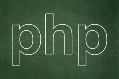 Yazılım kavramı: Kara tahta arka plan üzerinde Php