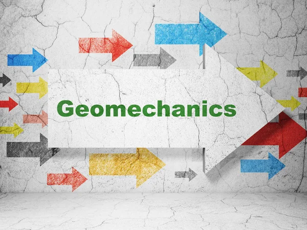 Wissenschaftskonzept: Pfeil mit Geomechanik auf Grunge-Wand-Hintergrund — Stockfoto