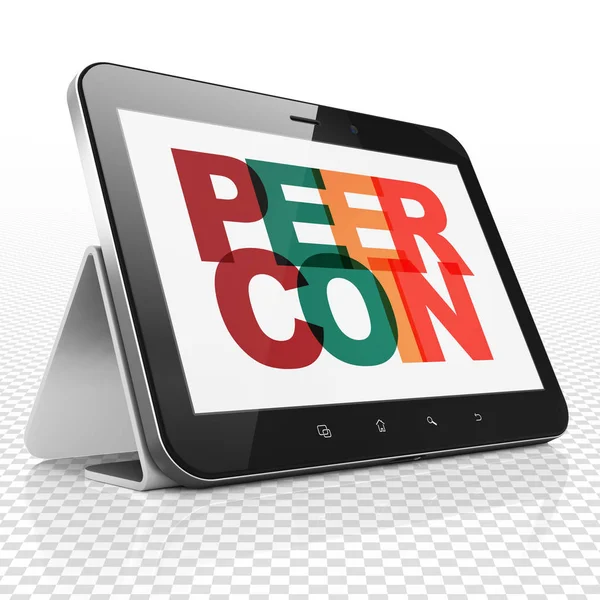 Cryptocurrency концепція: планшетного комп'ютера з Peercoin на дисплеї — стокове фото