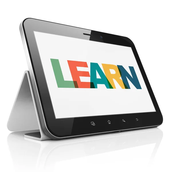 Koncepcja kształcenia: komputer typu Tablet z Dowiedz się, na wyświetlaczu — Zdjęcie stockowe