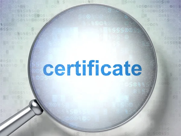 Law concept: Certificate with optical glass — Stock Photo, Image