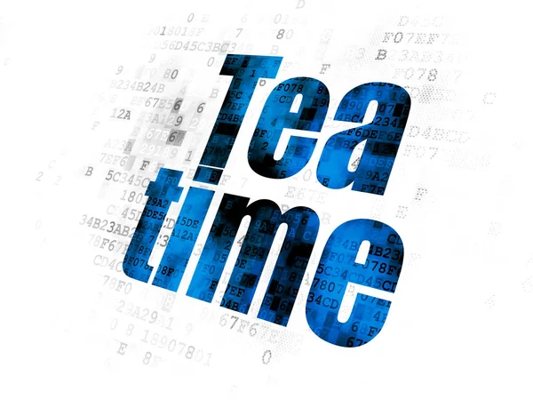 Conceito de tempo: Tea Time em fundo digital — Fotografia de Stock