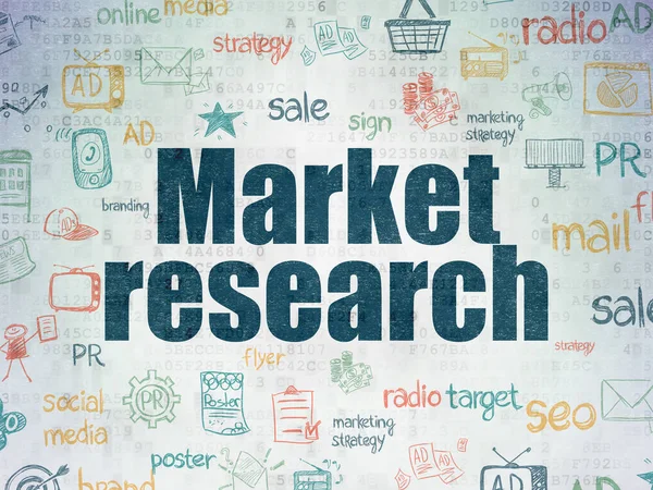Concepto publicitario: Estudio de mercado sobre el fondo del documento de datos digitales — Foto de Stock