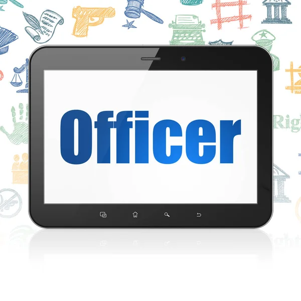 Law concept: Tablet PC met officier op display — Stockfoto