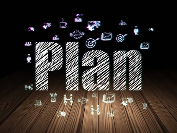 Finance concept: Plan in grunge dark room — Stock Photo, Image