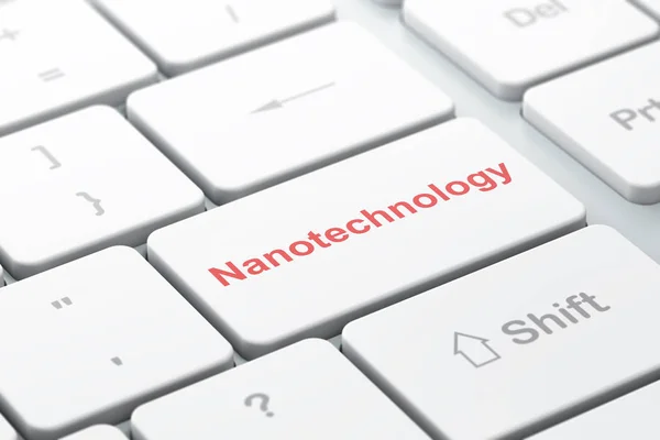 Conceito de ciência: Nanotecnologia no fundo do teclado do computador — Fotografia de Stock