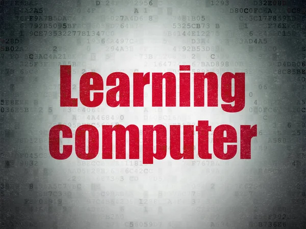 Концепция образования: Изучение компьютера на фоне цифровых документов — стоковое фото