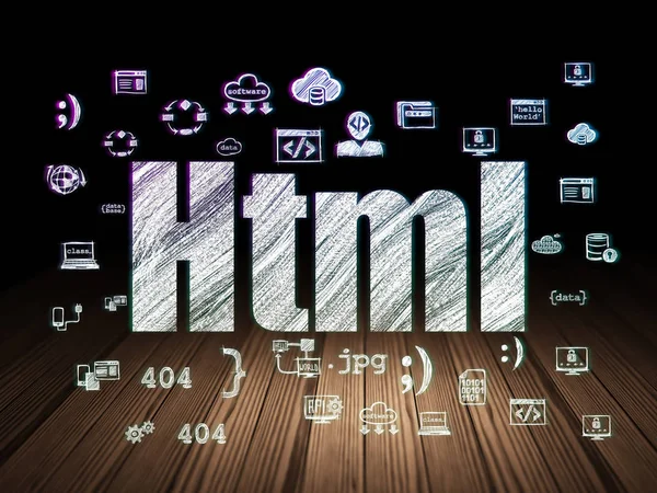 Database concept: Html in grunge dark room — Stock Photo, Image