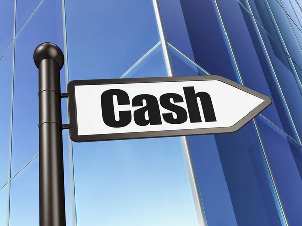 Valuta concept: Cash ondertekenen op het opbouwen van de achtergrond — Stockfoto