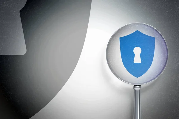 Privacy concept:  Shield With Keyhole with optical glass on digital background — Stock Photo, Image