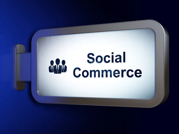 Concept de marketing : Commerce social et gens d'affaires sur fond de panneau d'affichage — Photo