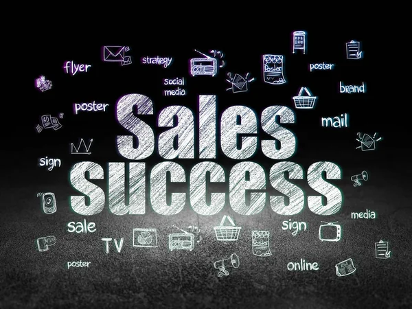 Koncepcja Reklama: sukces sprzedaży w ciemnym pokoju grunge — Zdjęcie stockowe
